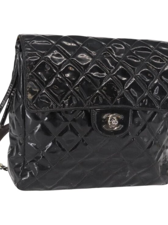 CHANEL Matelasse 25 Chain Backpack Enamel Black Silver CC Auth gh1554 main image 8